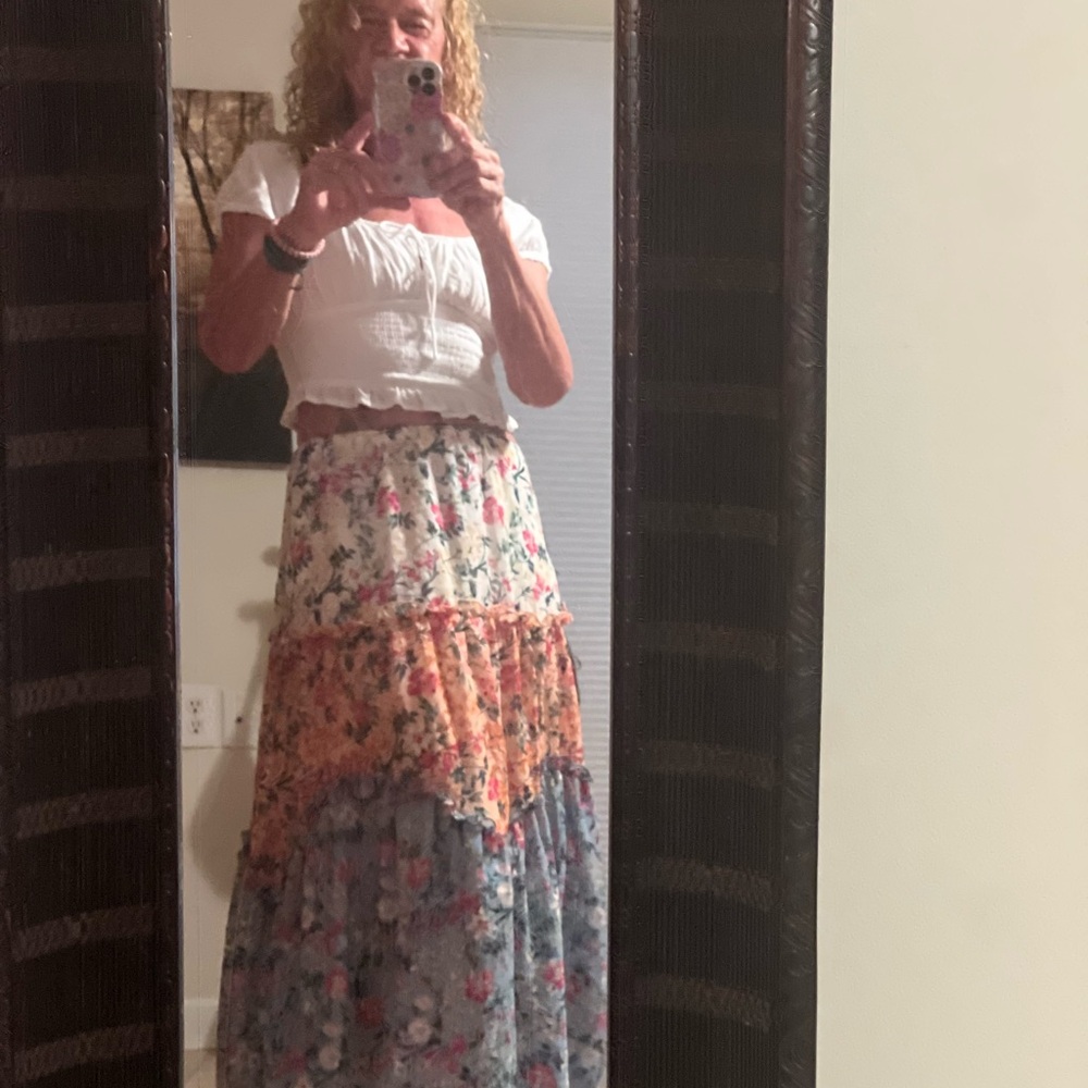 SHEIN Multicolor Floral Fabric tiered maxi skirt small